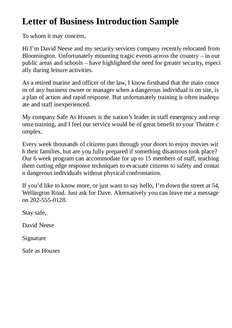 samples business introduction letters