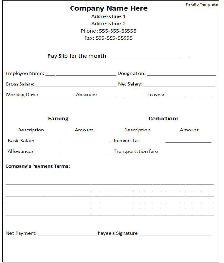 10+ Payslip Formats Word and Excel Free Sample Templates