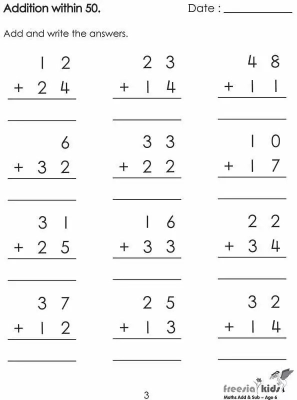 Maths 6 Years Old Activity Book (Addition & Subtraction) | Freesia Kids