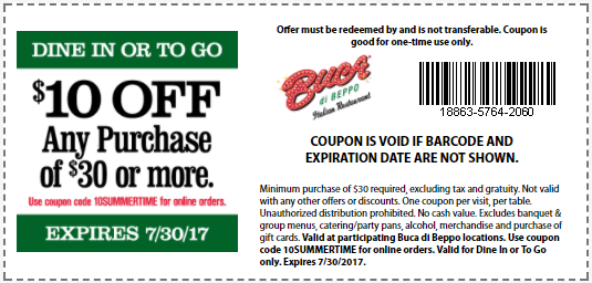 $10 Off Buca Di Beppo Coupon