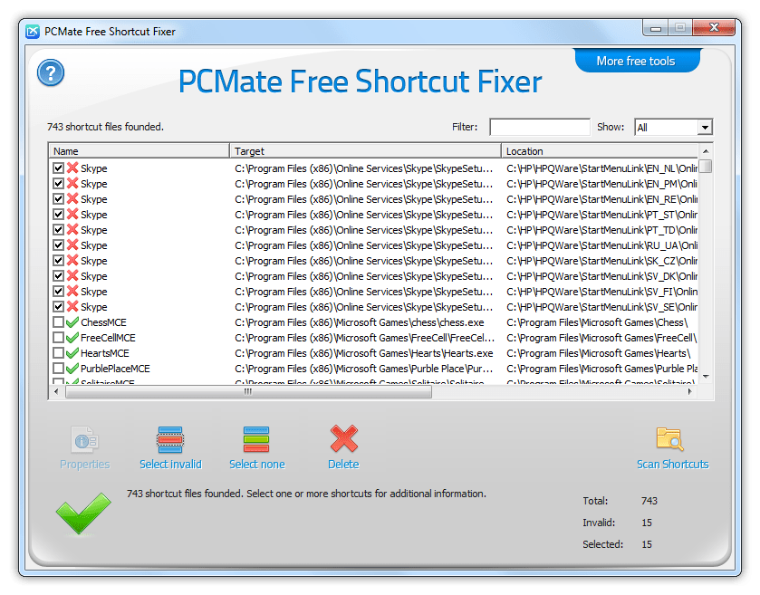 PCMate Free Shortcut Fixer Free Shortcut Removal Software Find
