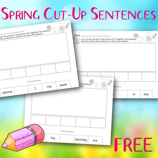 Spring CutUp Sentences Free Word Work