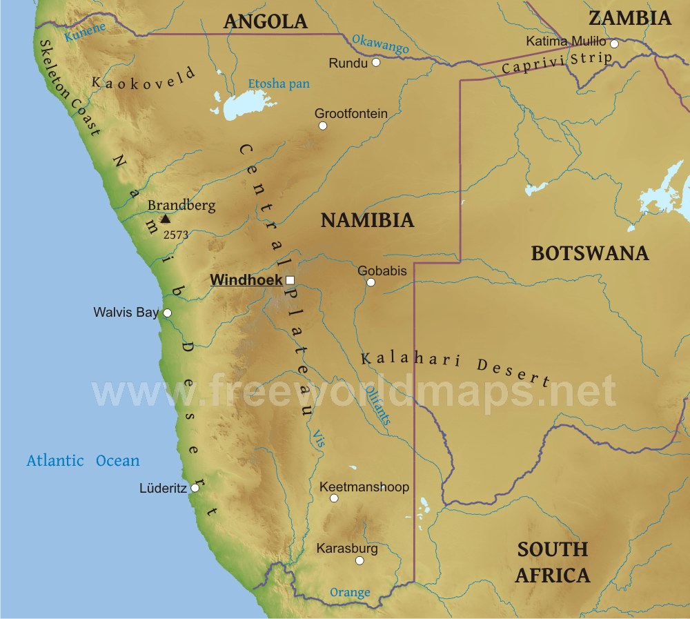 Namibia Physical Map