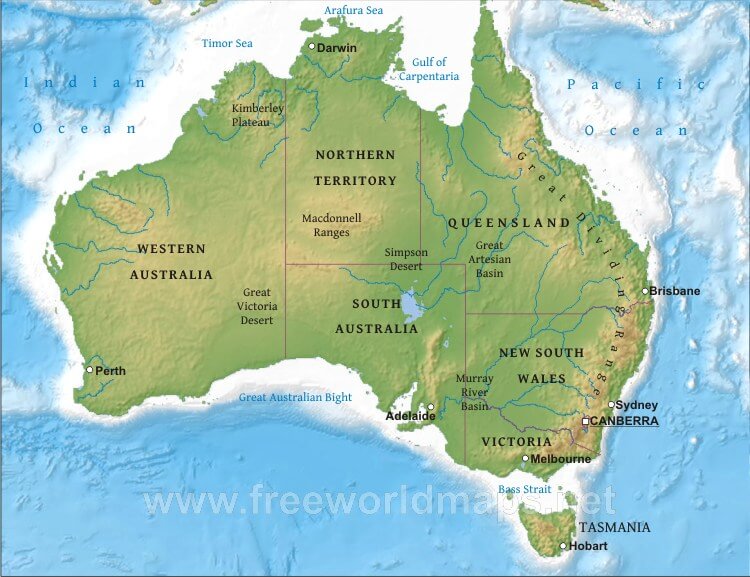 Australia Physical Map