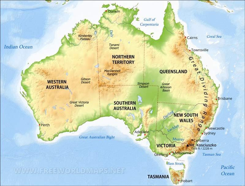 Australia Physical Map