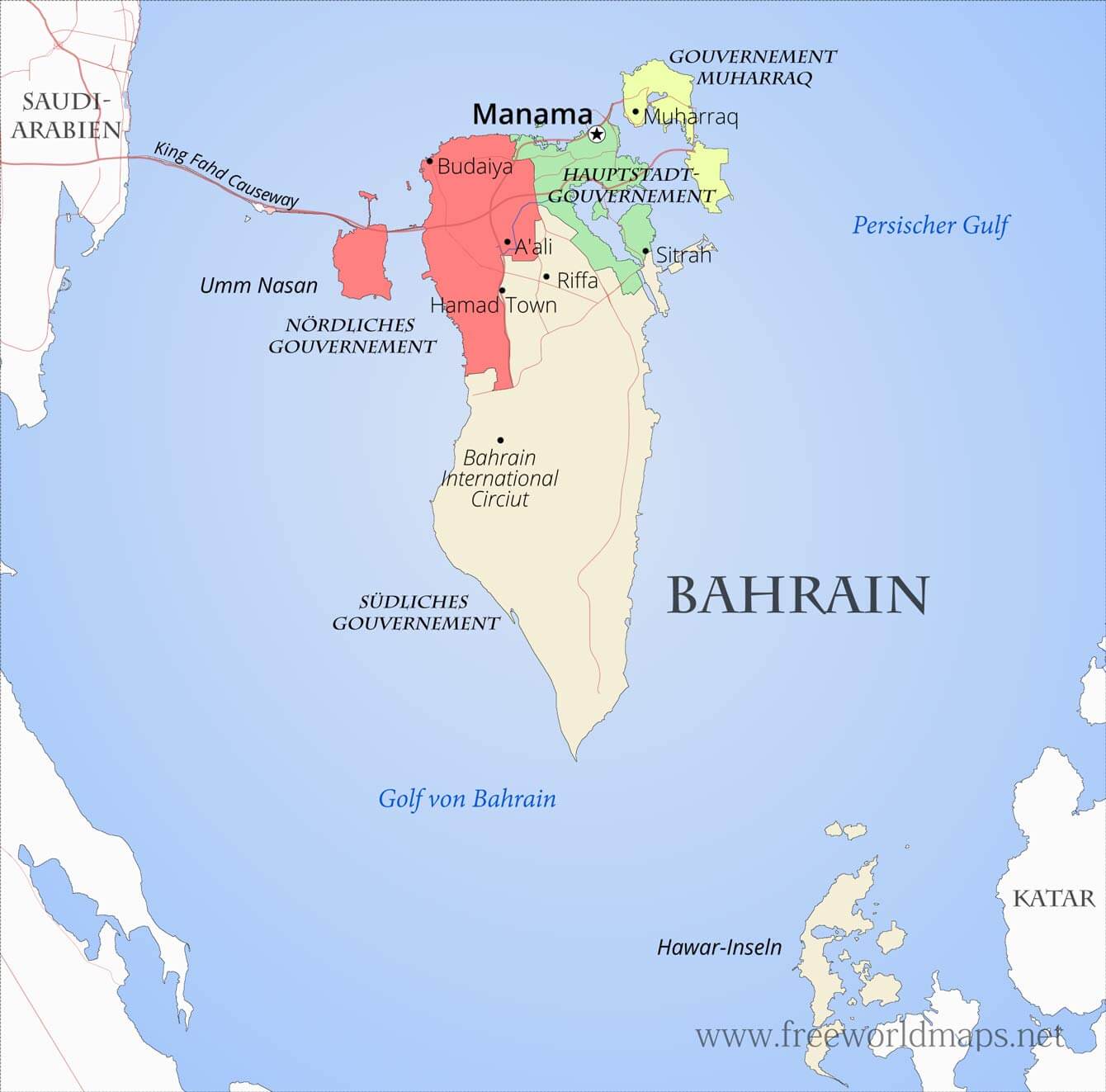 Karta Bahrain Karte von Bahrain