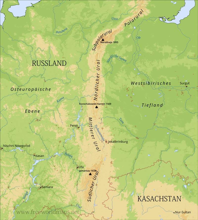 Ural Russland Landkarte Ural Karte