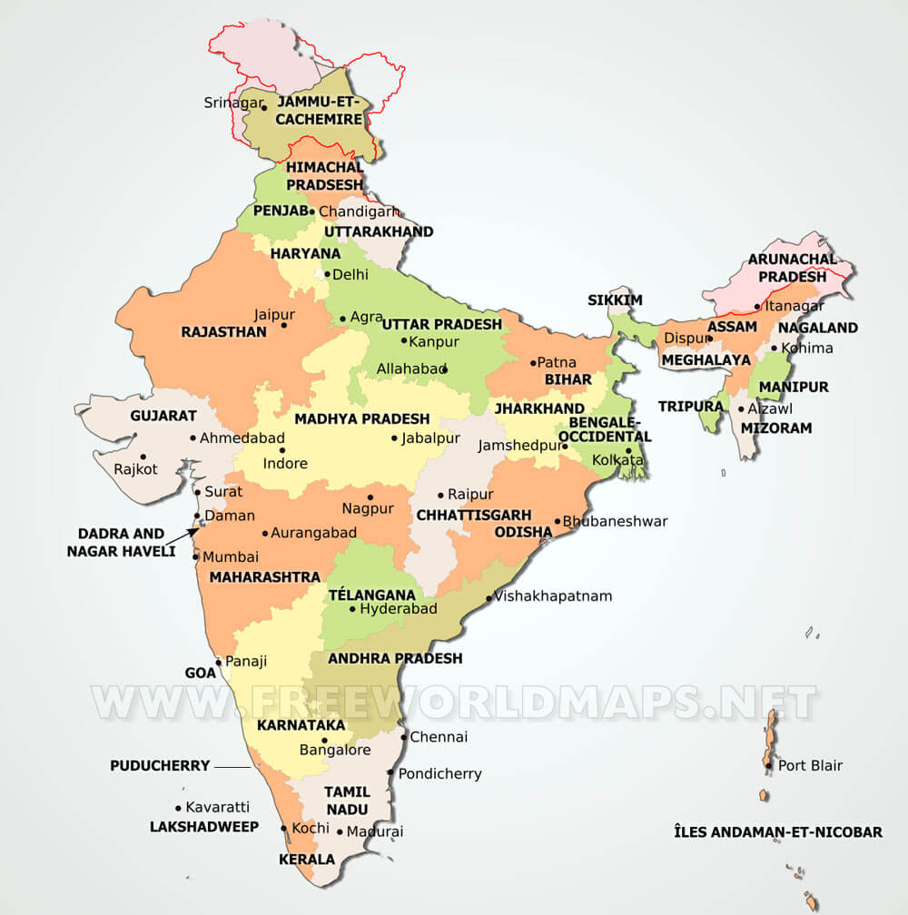 Carte Des États De L Inde Carte de l'Inde