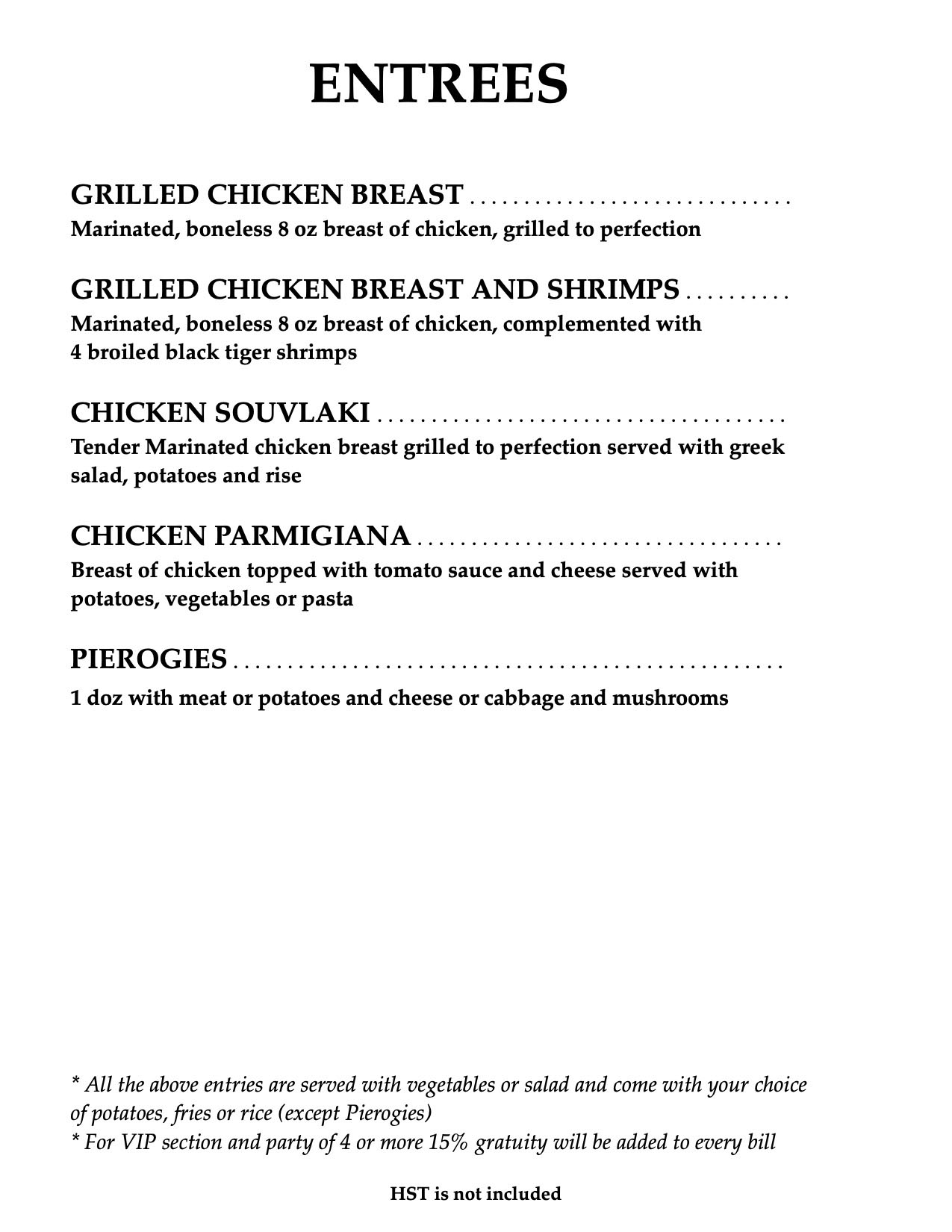 Fregata Menu Regular Menu