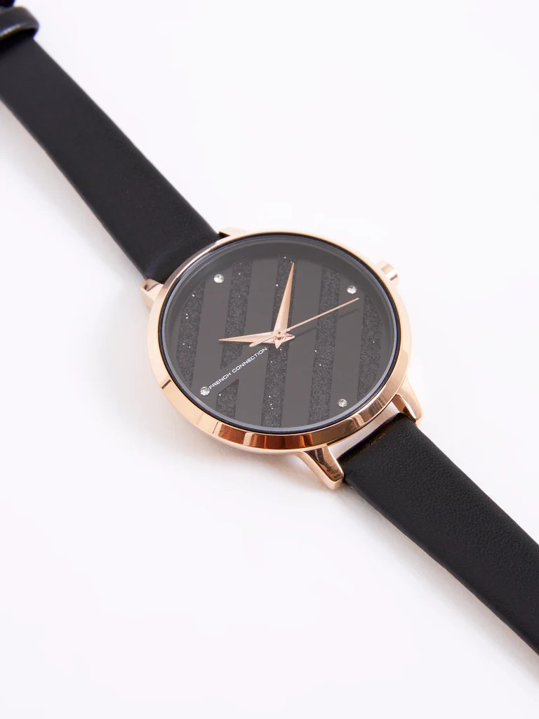 Black Leather Strap Watch Black French Connection UK