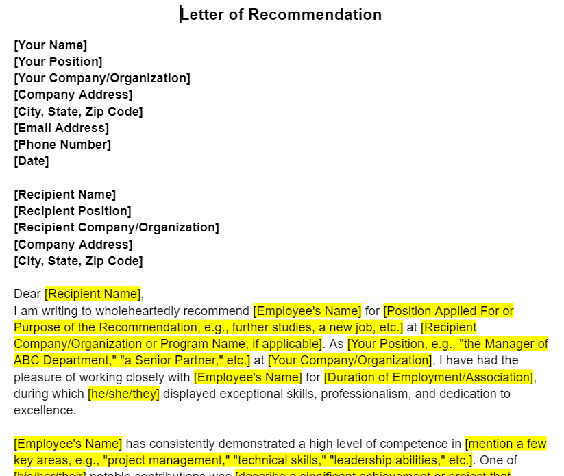 Employee Reference Letter Template - Freshdox