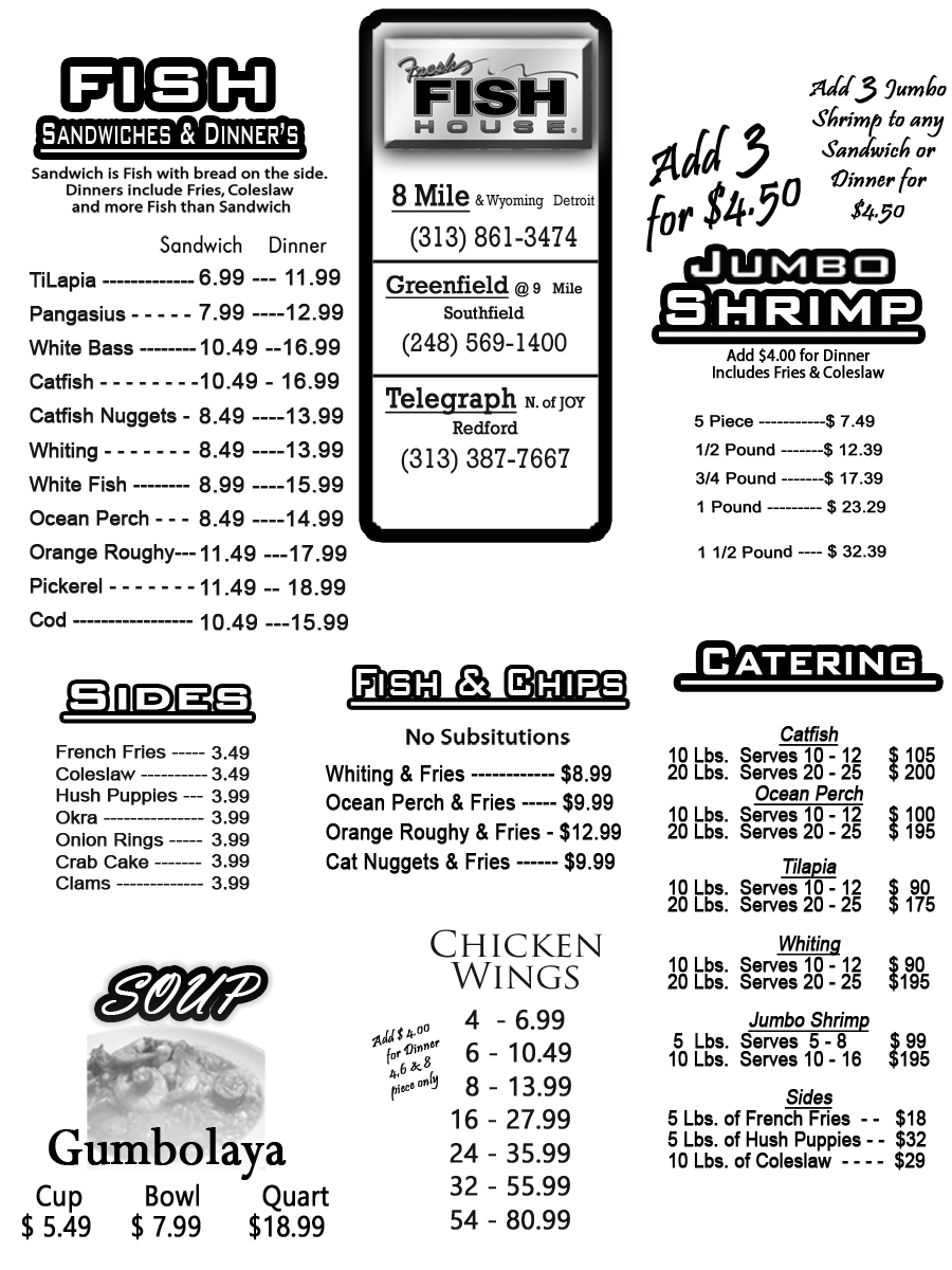 Print Friendly Menu Fresh Fish House Michigan