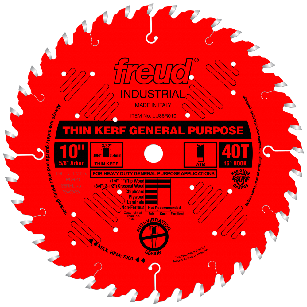 Freud LU86R010 10″ x 40T Thin Kerf General Purpose Blade Freud Sharpening