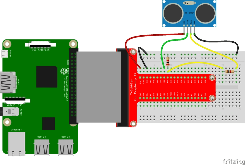 The HCSR04 ultrasonic distance sensor on a Raspberry Pi •