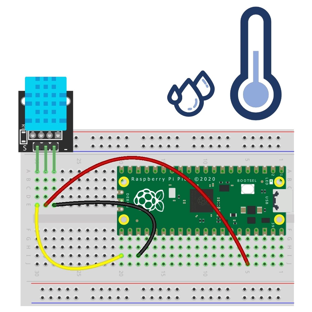 DHT11 temperatuur en vochtigheidsensor met Raspberry Pi Pico •
