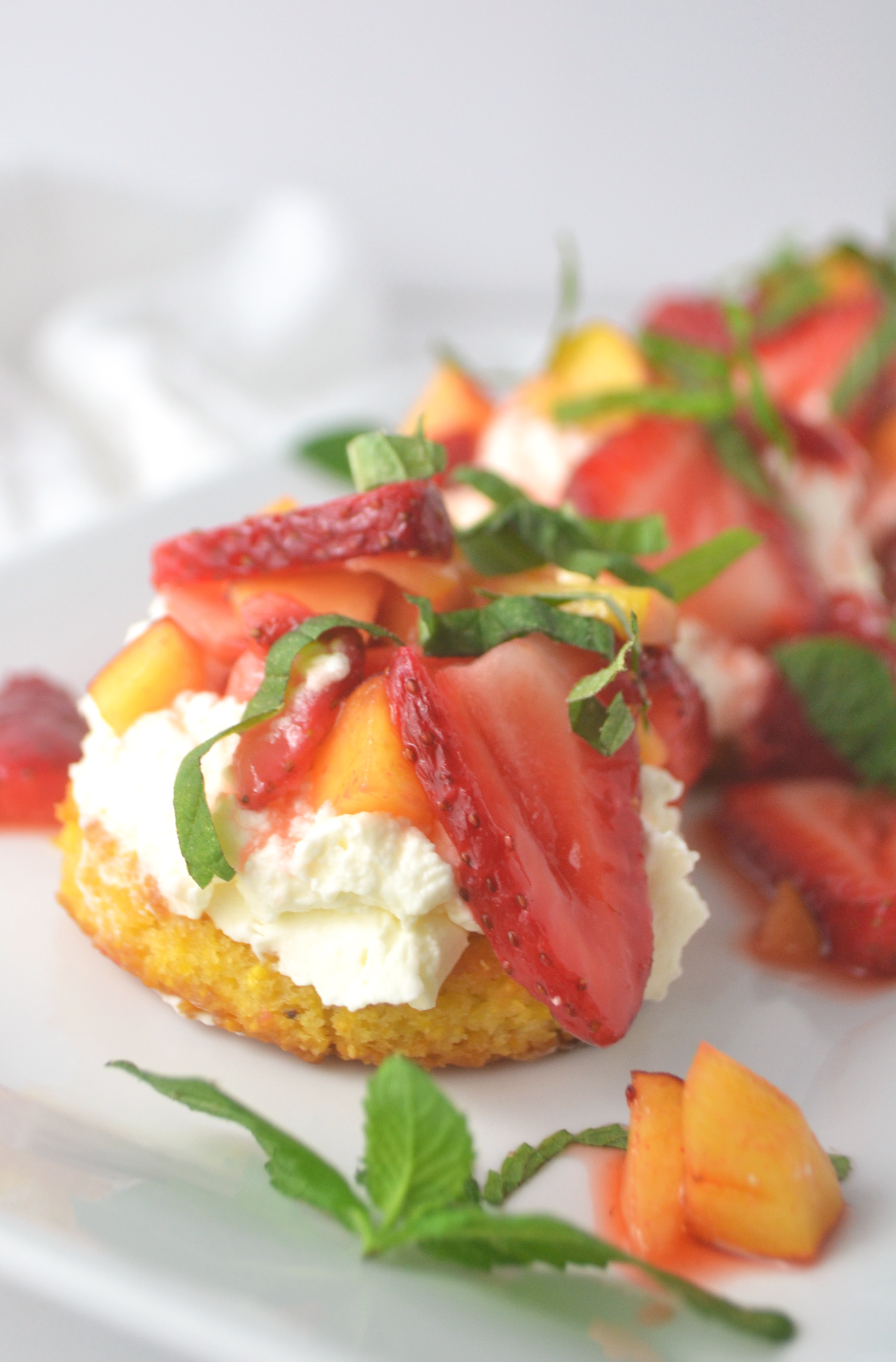 Strawberry Cornbread "Shortbread" with Peaches + Mint Fridge to Fork
