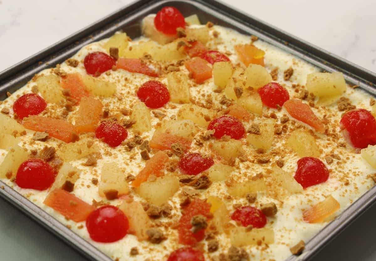 FRUIT COCKTAIL GRAHAM CAKE Friend Cheap Menu