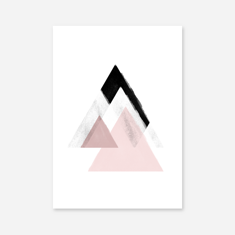 Grey and pink abstract design with triangles watercolour Scandinavian