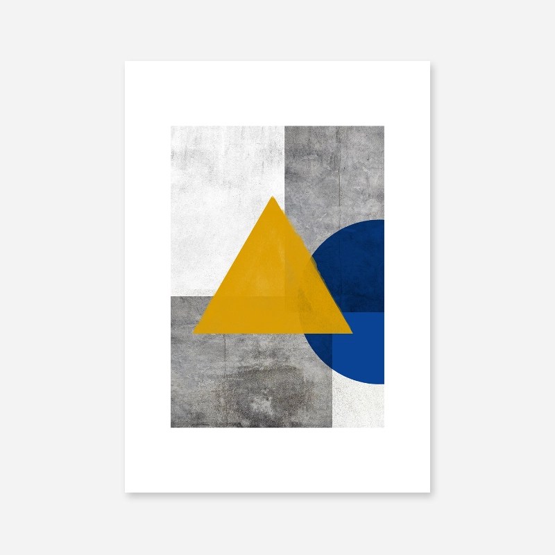 Abstract grey concrete wall with dark yellow watercolour triangle and