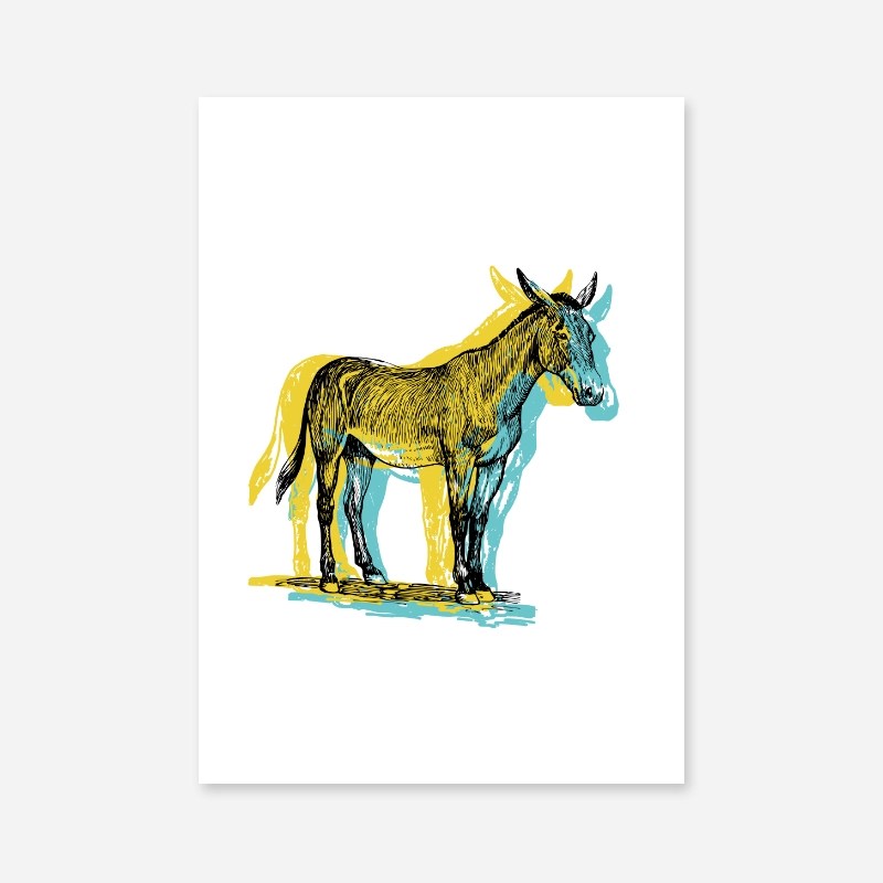 Black horse with yellow and light teal coloured shadow background