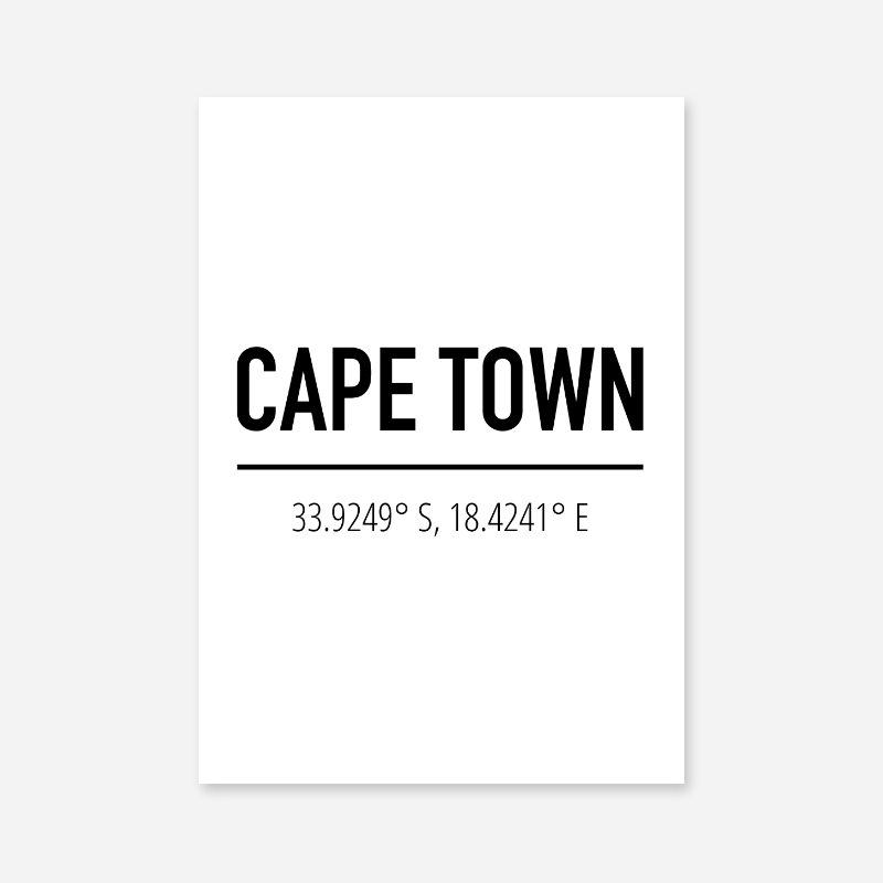 Cape Town coordinates typography downloadable wall art design, digital