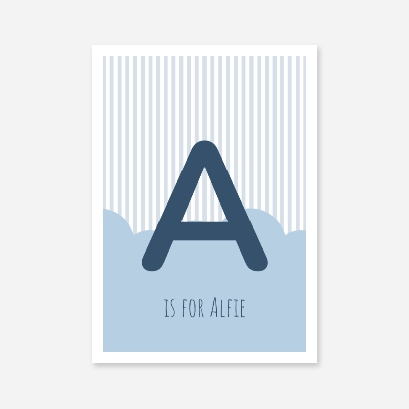 A is for Alfie blue nursery baby room initial name print free