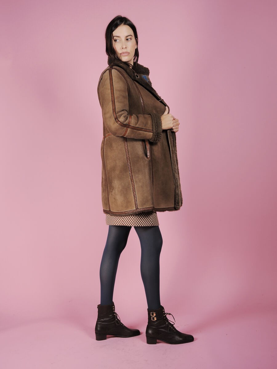 Montone con inserti in pelle anni 70 vintage ⋆ Friperie