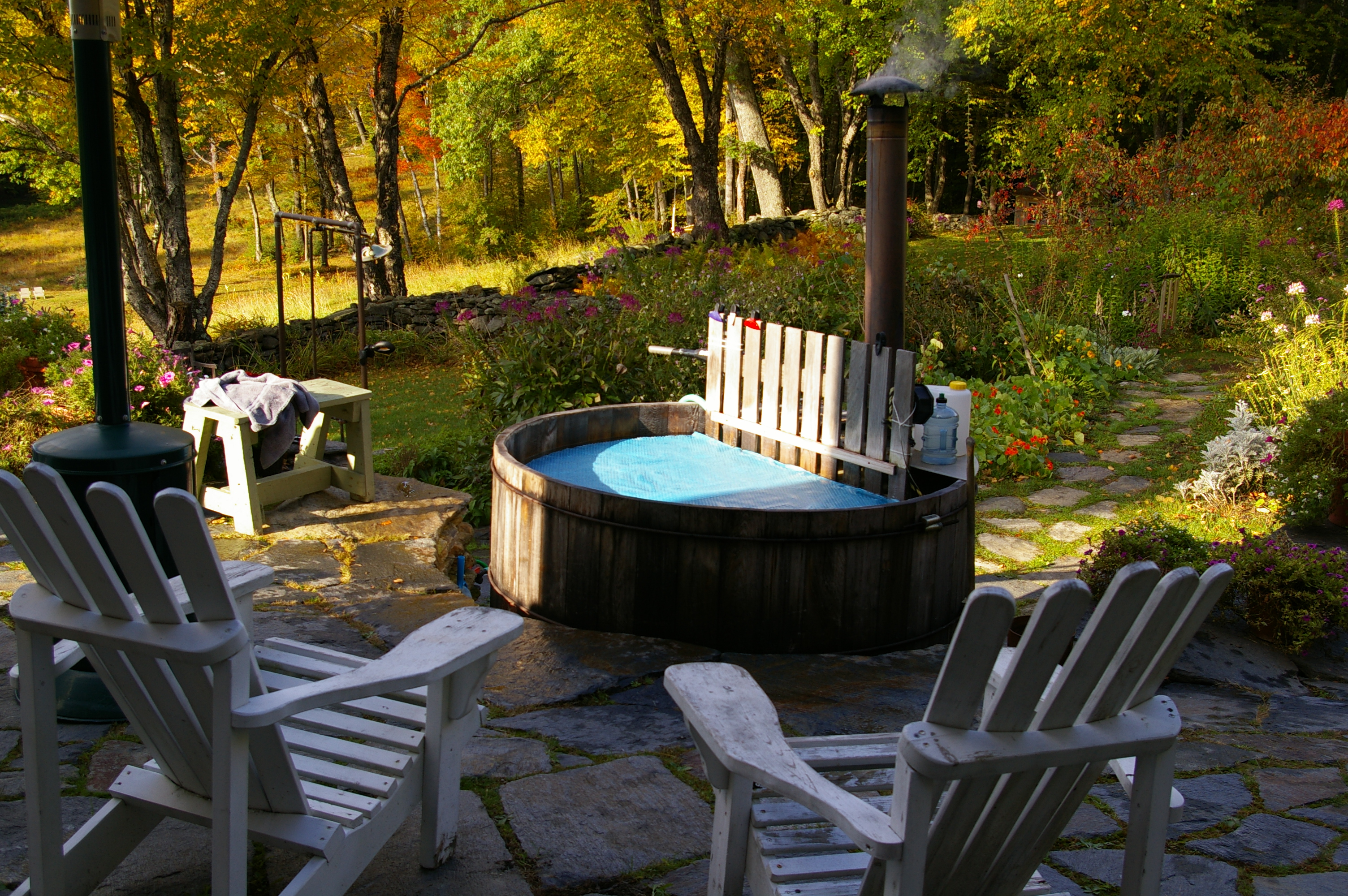 The woodfired hot tub in autumn