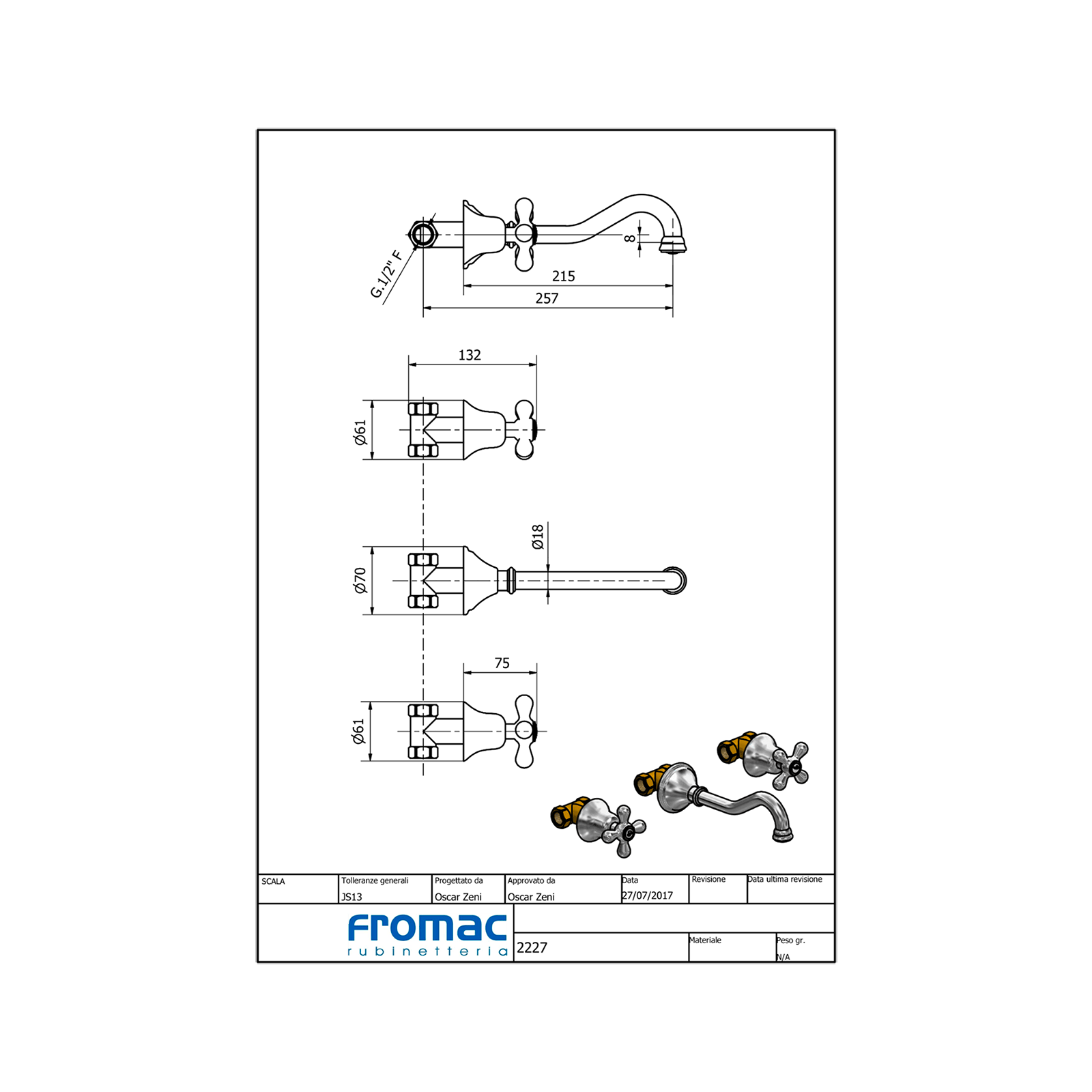 Wall mounted basin mixer 2227 Fromac