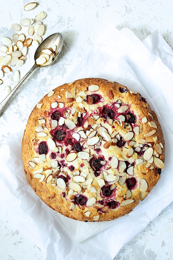 Raspberry Ricotta Cake with Almonds From A Chef's Kitchen
