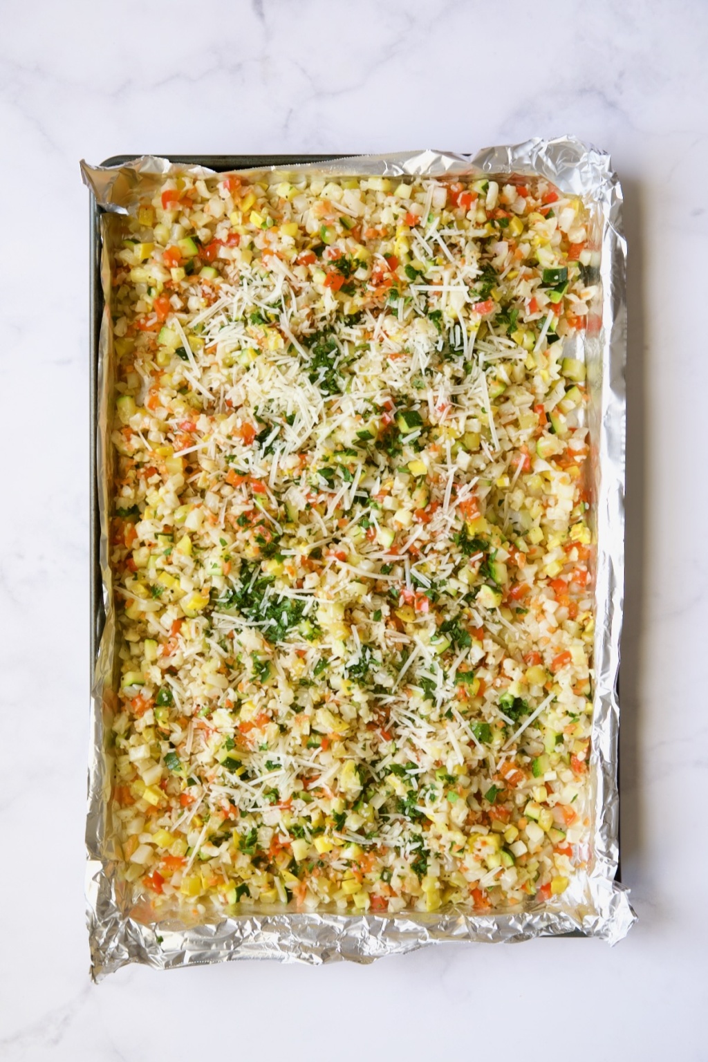 Roasted Riced Vegetable Recipe with Garlic and Parmesan