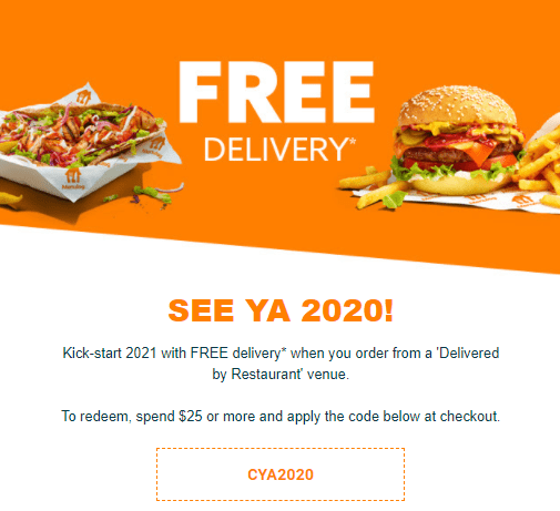 DEAL Menulog Free Delivery at Delivered by Restaurant Locations with 25 Spend (until 13