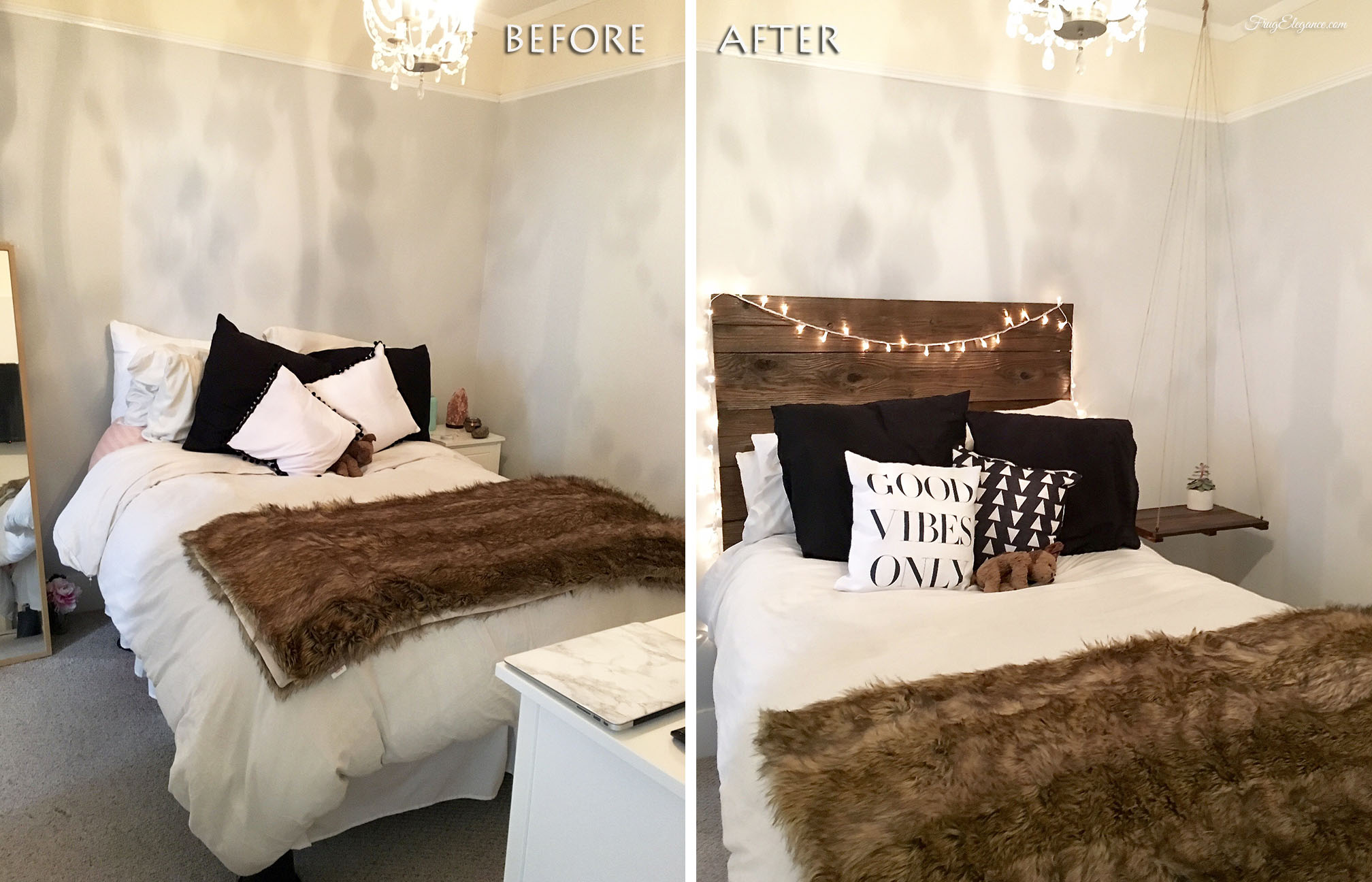 Rustic Elegant Headboard With Floating Side Table Frugelegance