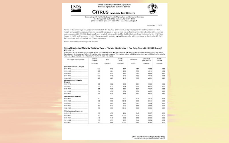 Florida Citrus Citrus maturity test results FRUIT PROCESSING magazine