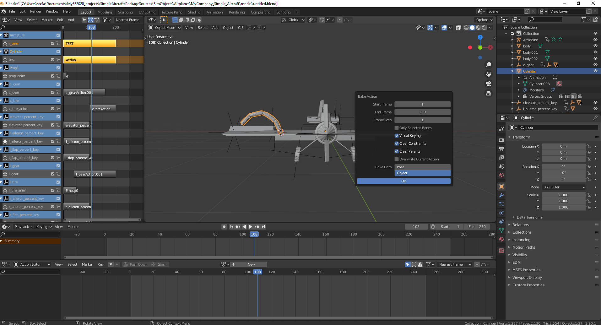 MSFS How to export Blender bone/armature animation to MSFS2020