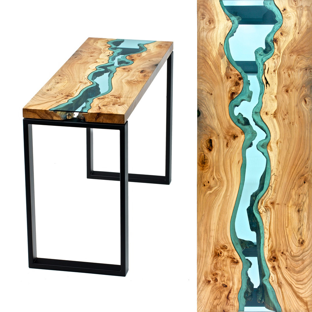 Wood Table With Glass Rivers And Lakes5 Media