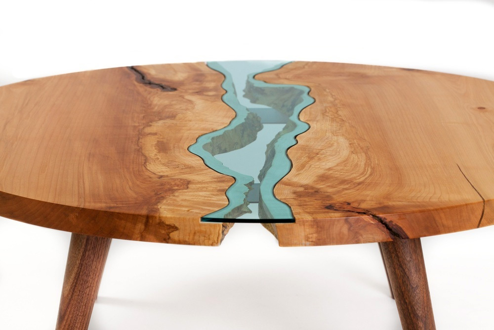 Wood Table With Glass Rivers And Lakes5 Media