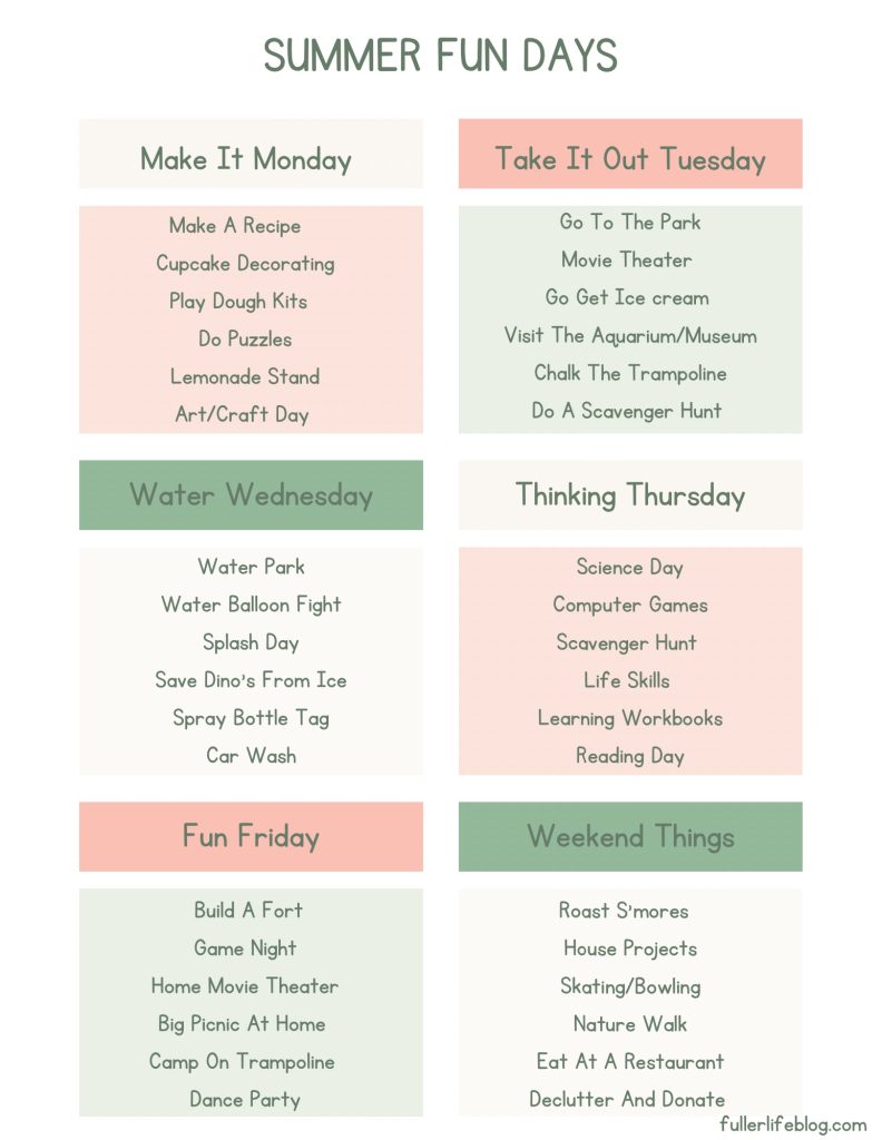 Summer Fun Days Printable Fuller Life Blog