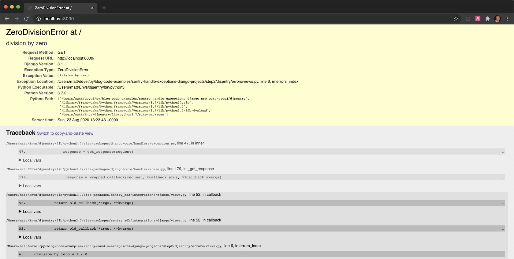 Using Sentry to Handle Python Exceptions in Django Projects Full