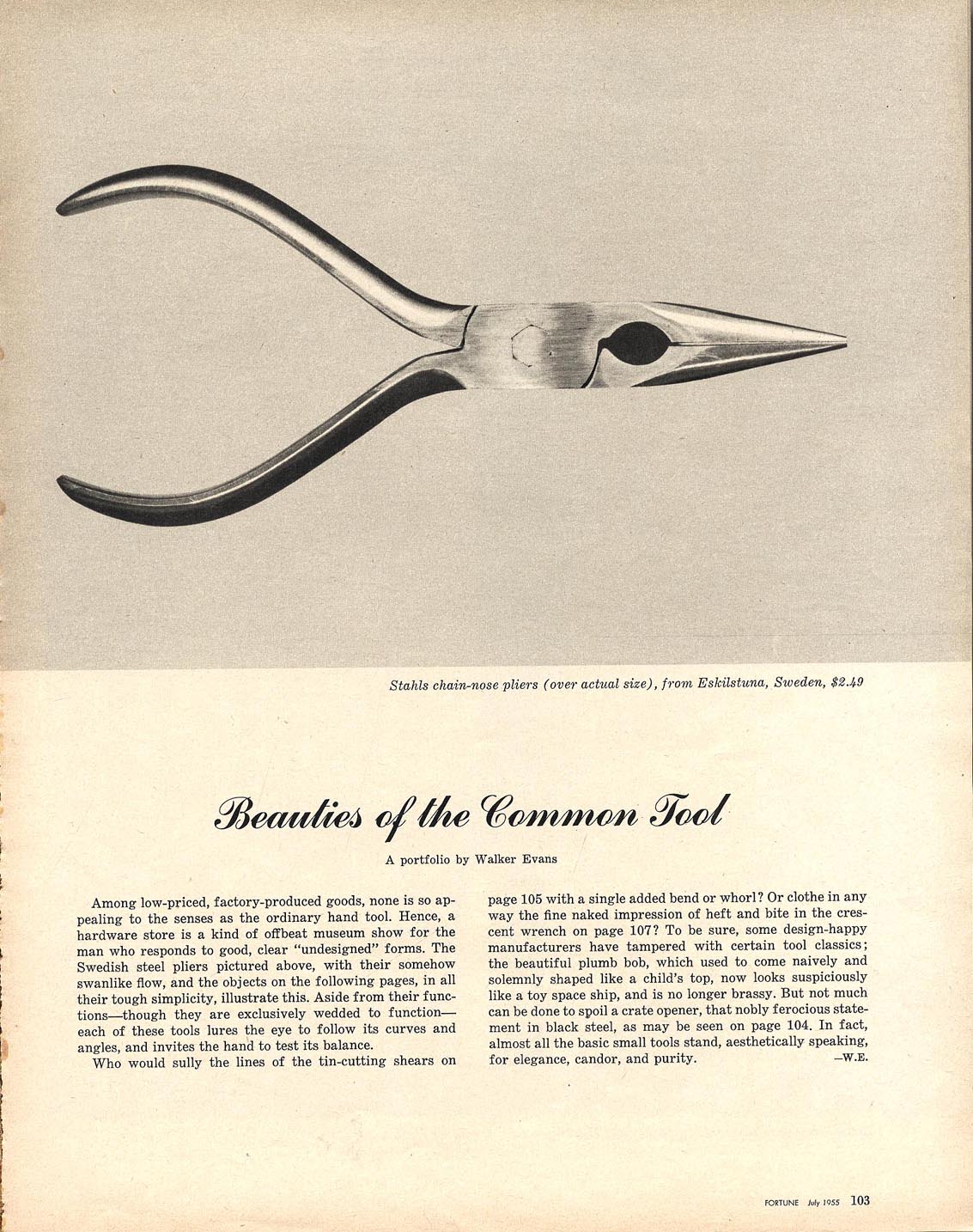 Walker Evans, Beauties of the Common Tool, FORTUNE July 1955