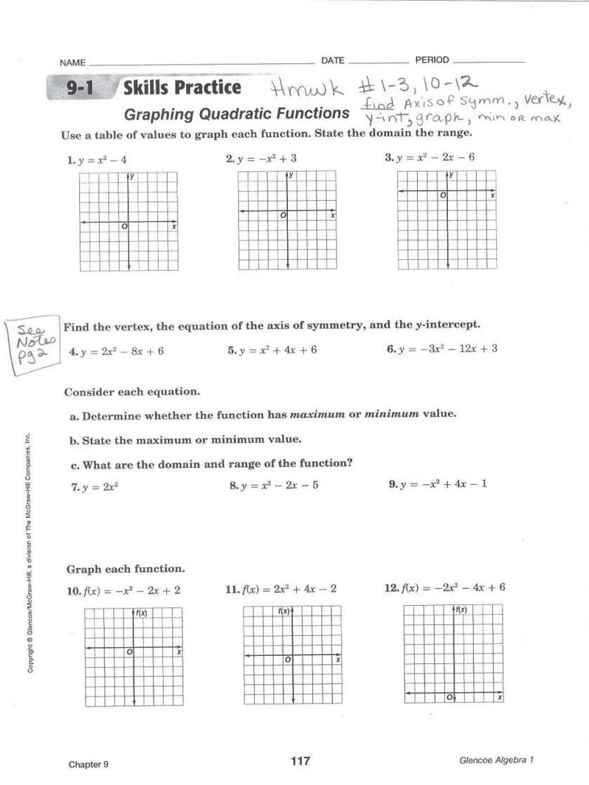 Comparing Quadratic Functions Worksheet Answers Function Worksheets