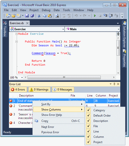 Visual Basic Errors and Exceptions