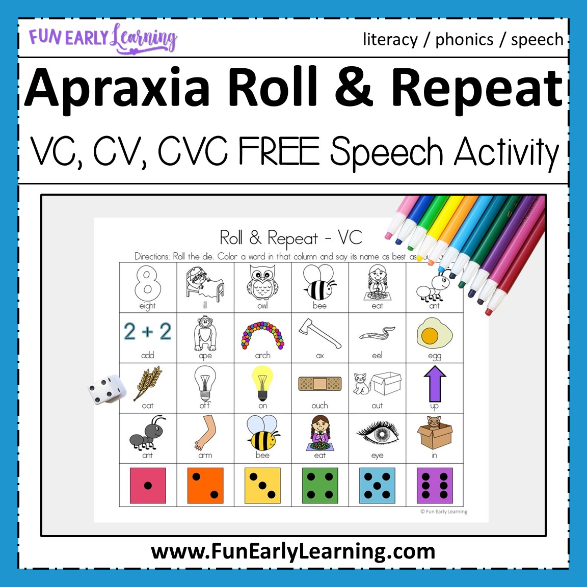 Apraxia Roll and Repeat for VC, CV, and CVC words for