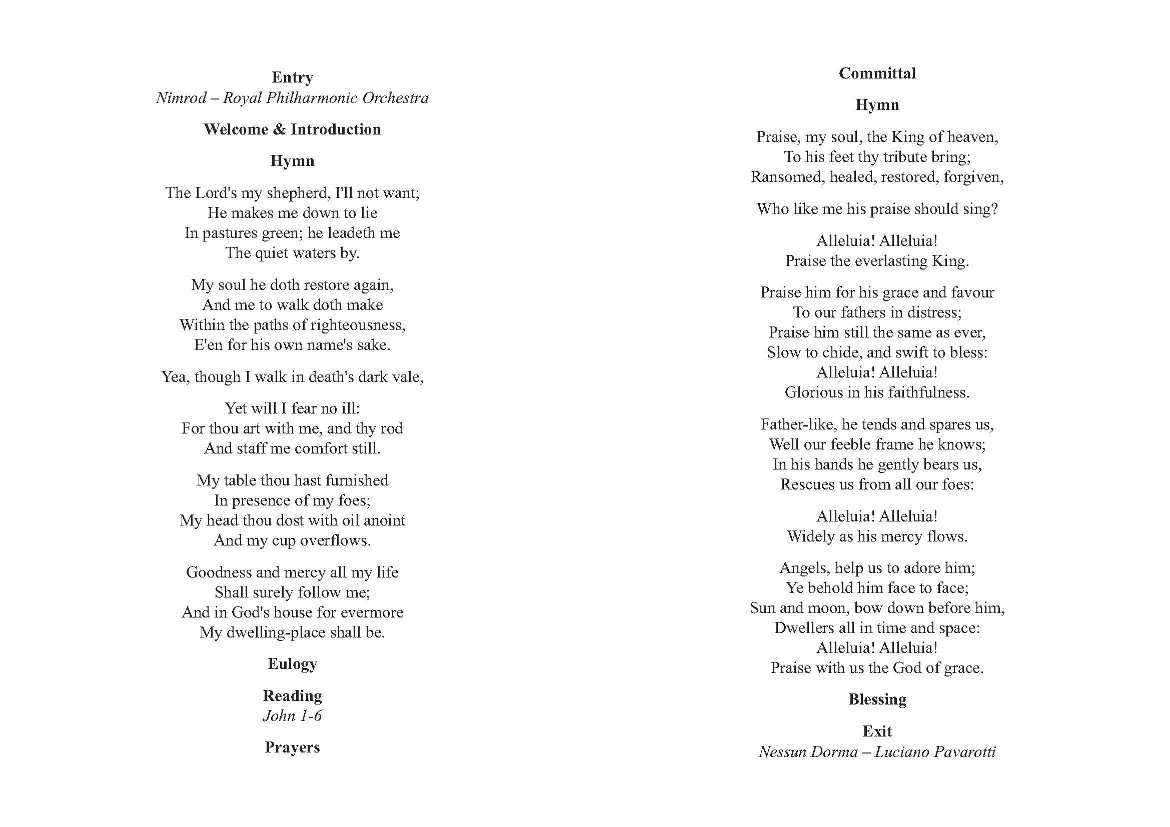 Funeral Service Sheets Order of Service sheets for Funerals