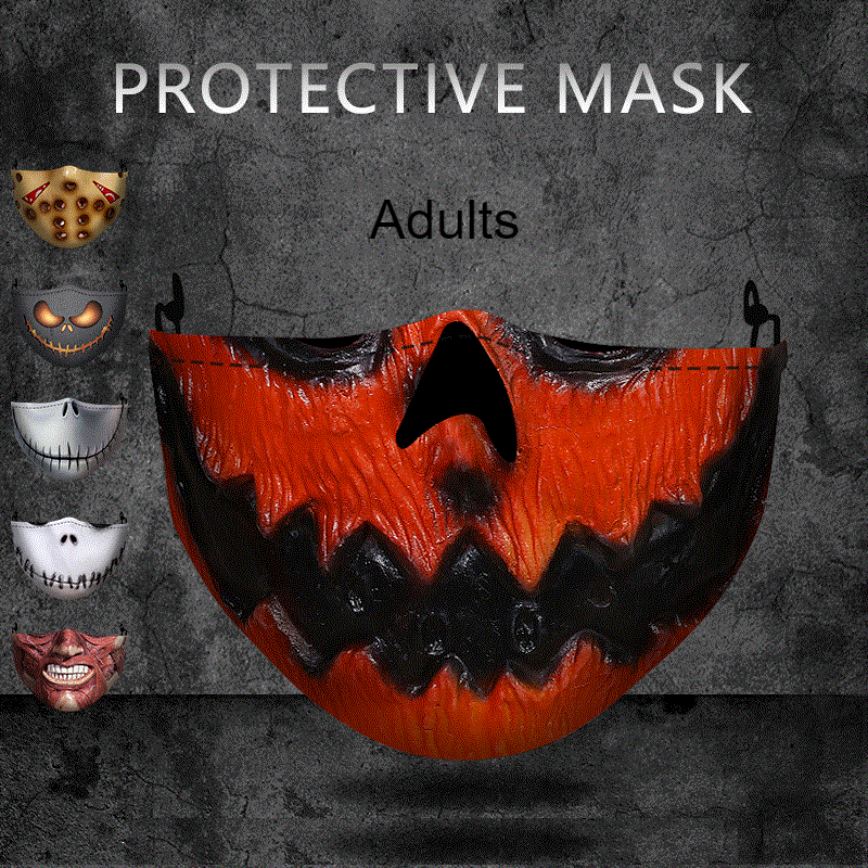 3D Halloween Print Face Mask Washable with Filter Pads Funiyou