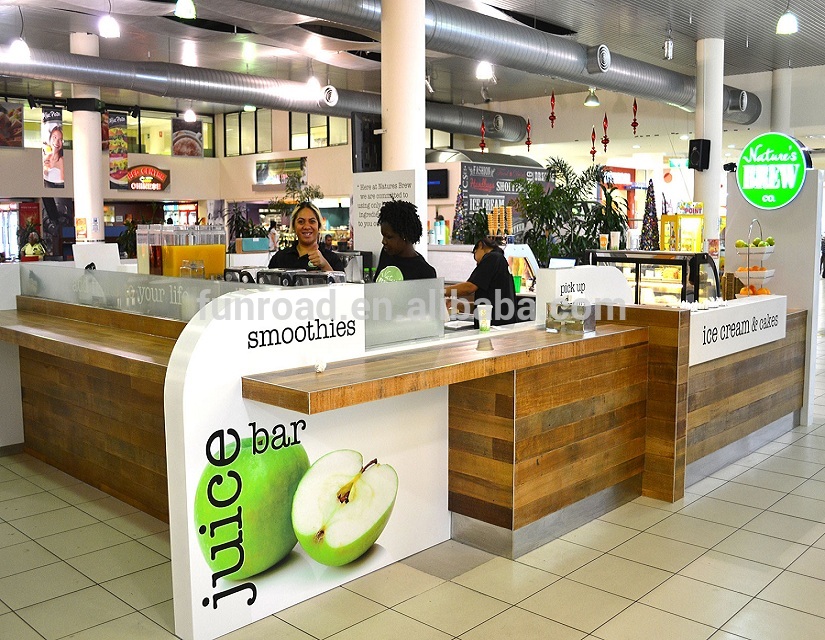 Shopping Mall Wooden Juice Bar Display Kiosk for Sale Funroadisplay