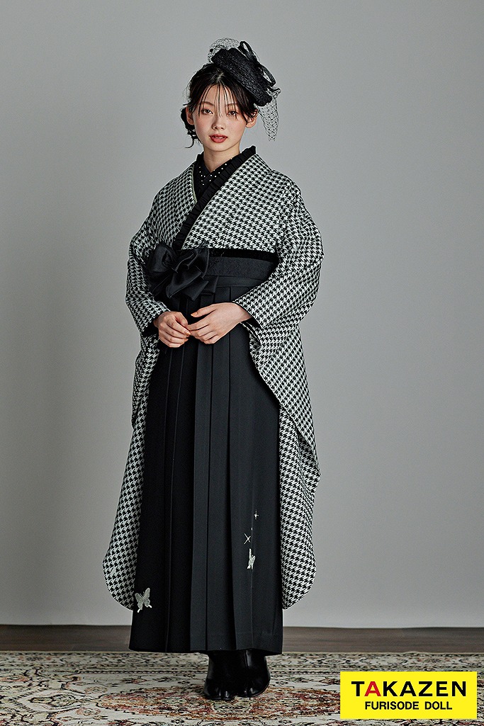 レトロポップ 黒/白/赤 椿柄 かっこいい袴ネットレンタル 派手 可愛い R31022｜成⼈式の振袖ネットレンタルならFURISODE