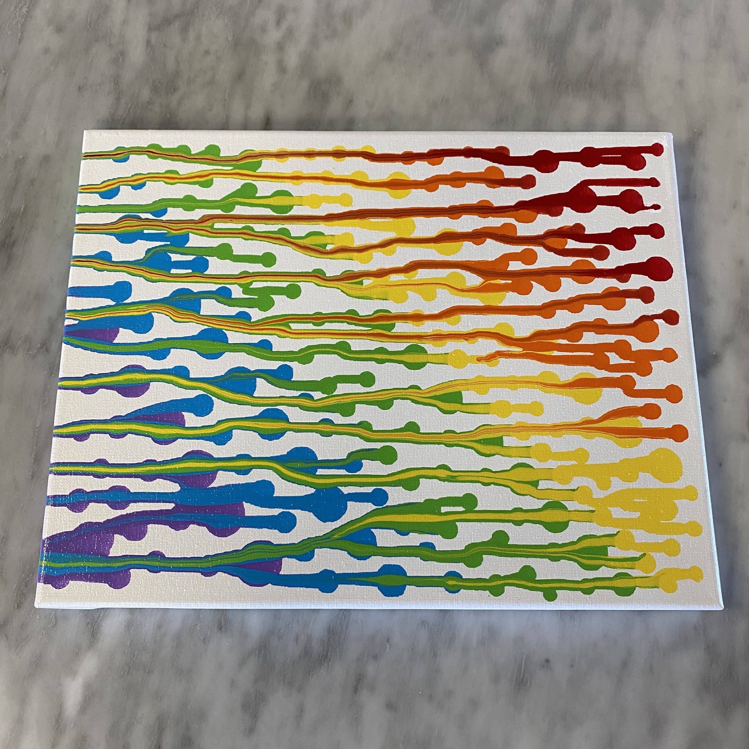 Tipped Rainbow Dots; Handdotted acrylic flow art on canvas. Furst