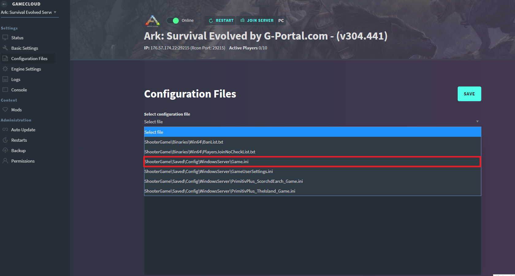 How to change ark server settings nitrado