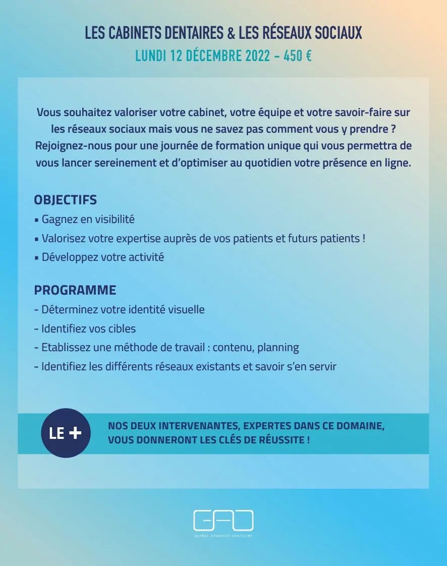 Les dentaires et les réseaux sociaux GAD Center Leader en